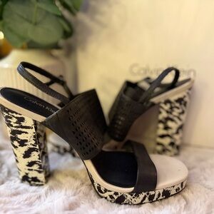 Calvin Klein Black and Cream Patterned Heels